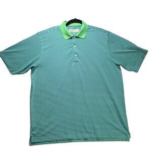 DONALD ROSS Golf Mens Short Sleeve Shirt Polyester Cyan Blue Green Striped Colla